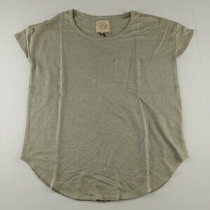 Chaser Single Pocket Cap Sleeve Tee Women's Size XS Wet Sand Taupe Linen Blend